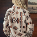Beige Geometric Print Long Sleeve Shirt Collar Zip-up Placket Binding Tape Jacket - Damesmode Afbeelding 2 - Foto 2