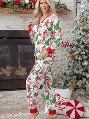 Jersey con botón y cuello en V con patrón navideño rosa Conjunto de sofá de 2 piezas - Miniatuur