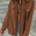 Brown Exposed Seam Terry Patchwork Shacket - Damesmode Afbeelding 3 - Foto 3