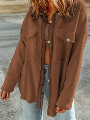 Brown Exposed Seam Terry Patchwork Shacket - Damesmode Afbeelding 3 - Miniatuur