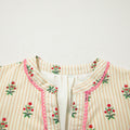 Apricot Striped Floral Print Contrast Detail Ruffle Hem Short Dress - Damesmode Afbeelding 5 - Foto 5