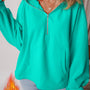 Aruba Blauw Fleece Lined Half Zipper Kangaroo Pockets Luchtige Capuchontrui