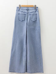 Jeans Beau Blue a bottoni a vita alta con zip e pantaloni a campana - Immagine della moda femminile 4 - Miniatuur