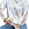 Camiseta de manga larga de encaje blanco con escote redondo - Foto 6