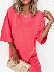 Lyseblå løs casual T-shirt minikjole med drop shoulder - Miniatuur