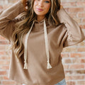 Rose Tan Thermal Textured Lace Drawstring Baggy Hoodie - Foto 4