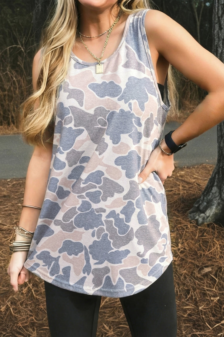 Multicolour Retro Camouflage Print Oversize Tank Top - Damesmode