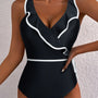 Costume da bagno Zwart Color Contrast Arricciato Wikkel a V