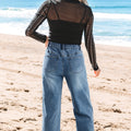 Stone Blue Star Patchwork Cropped Wide Leg High Waist Jeans - Foto 4