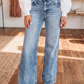 Beau Blue Acid Wash Pocket Detail Flare Jeans - Damesmode Afbeelding 1 - Foto 1
