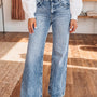Vaqueros Beau Blauw Acid Wash Zakken Detail Flare