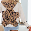 Brown Leopard Star Hooded Patchwork Contrast Piping Open Front Jacket - Damesmode Afbeelding 2 - Foto 2