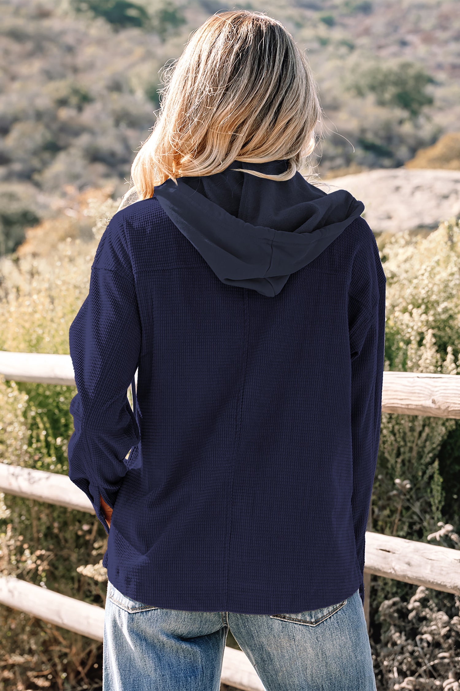 Veste à capuche 2 en 1 maille thermique texturée vert laurier