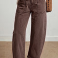 Beau Blue Solid Color Square Patch Pocket Ankle-length Barrel Jeans - Damesmode Afbeelding 4 - Foto 4