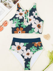 Bikini taille haute à fermeture éclair fleur bleue - Damesmode Afbeelding 7 - Miniatuur