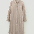 Brown Stripe Textured 3/4 Sleeve Round Hem Split Midi Shirt Dress - Foto 4