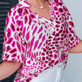 Rose Leopard Print V Neck Puffy Half Sleeve Blouse - Foto 2