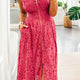 Coral Gebloemde met Kant Overlay Zip Up V-Hals Smocked Waist Mouwloos Jurk