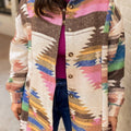 White Aztec Print Button Up Shacket - Foto 1