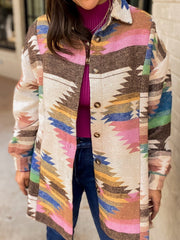 White Aztec Print Button Up Shacket - Miniatuur