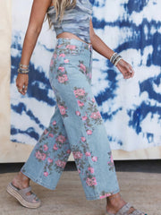 Sky Blue Garden Floral Print Bootcut Jeans - Miniatuur