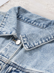 Himmelblå revers med slidte knapper med rå søm denimjakke - Miniatuur