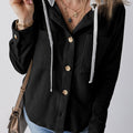 Black Hooded Drawstring Pockets Corduroy Shacket - Damesmode Afbeelding 1 - Foto 1