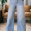 Beau Blue Multi Buttons Pinstripe Wide Leg Jeans - Damesmode Afbeelding 1 - Foto 1