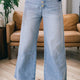 Beau Blauw Mehrknopf-Nadelstreifen-Jeans mit weiten Beinen