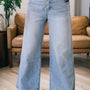 Beau Blauw Flerknappade Pinstripe Wide Leg-jeans