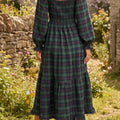Green Vintage Plaid Square Neck Lace Trim Long Sleeve Shift Dress - Foto 2