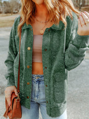 Grüner Vintage-Wash Flap Pocket Button Shacket - Miniatuur