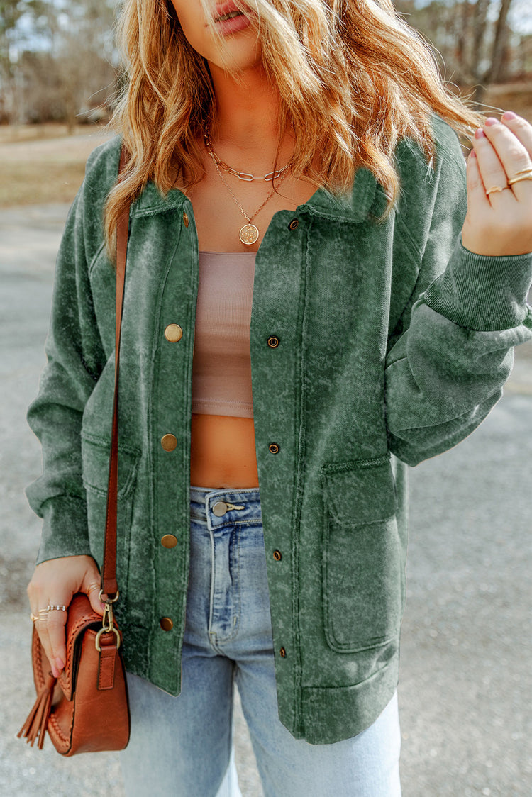 Shacket Shacket Verde Vintage Lavado com Botões de Bolso - Damesmode
