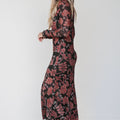 Black Retro Floral Print Long Sleeve Casual Mesh Dress - Damesmode Afbeelding 5 - Foto 5