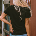 Black Sequin Bow Ghost Patched Halloween Graphic Tee - Damesmode Afbeelding 2 - Foto 2
