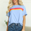 Beau Blue Striped Patch Front Casual Tee - Damesmode Afbeelding 1 - Foto 1