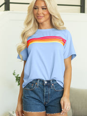 Beau Blue Striped Patch Front Casual Casual - Immagine Moda Femminile 1 - Miniatuur