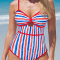 Red July 4th Stripes Impression Cutout Spaghetti Straps One Piece Swimsuit - Foto 1