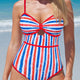 Rood July 4th Stripes Impression Cutout Spaghetti Straps One Piece Swimsuit