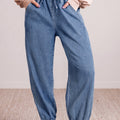 Dämmerungsblaue elastische Taille-Harem-Jeans in knöchellanger Länge - Foto 3