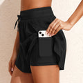 Black High Waisted Drawstring 2-in-1 Side Pocket Color Block Bikini Shorts - Damesmode Afbeelding 1 - Foto 1