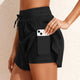 Zwart Hoge Tailleed met Trekkoord 2-in-1 Side Zakken Color Block Bikini Shorts