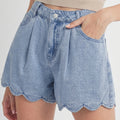 Myosotis Solid Color Scalloped Trim Casual Denim Shorts - Foto 3