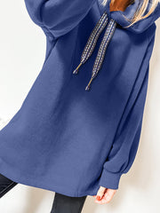 Dirty blue Fleece Lined Adjustable Drawstring Oversize Tunic Hoodie - Miniatuur