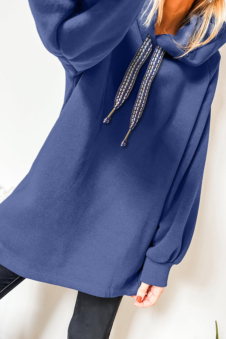 Felpa Tunica Ampia Ampia con Camicia Ampia con Fodera in Pile Blu Sporco - Damesmode