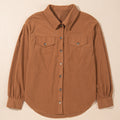 Cinnamon Corduroy Flap Pocket Button Up Round Hem Shacket - Foto 5