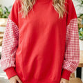 Rostorange karierter Ärmel Farbblock lockerer Tunika-Sweatshirt - Foto 4