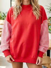 Russet Orange Plaid Sleeve Colorblock Loose Tunic Sweatshirt - Miniatuur