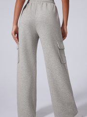 Light Grey Multi Pockets Lace-up High Waist Wide Leg Workout Pants - Miniatuur