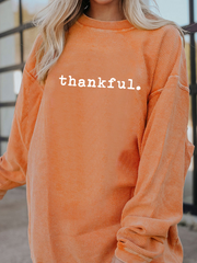 Sweatshirt de Ação de Graças Laranja Thankful Canelado com Gola Redonda - Miniatuur